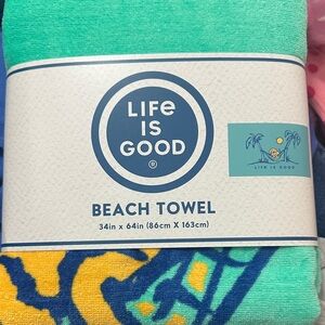 Life Is Good Turquoise and Yellow Beach Towel